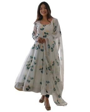 floral print anarkali kurta suit set