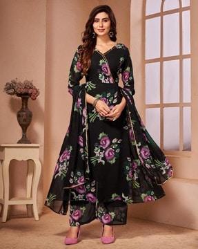 floral print anarkali kurta suit set