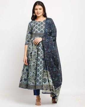 floral print anarkali kurta suit set