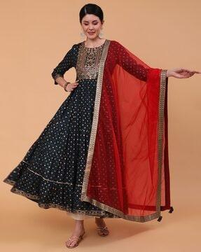 floral print anarkali kurta with dupatta