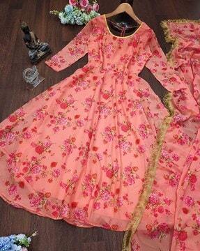 floral print anarkali kurta with dupatta