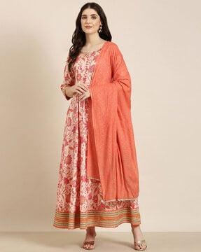 floral print anarkali kurta with dupatta