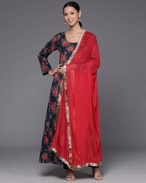 floral print anarkali kurta with dupatta