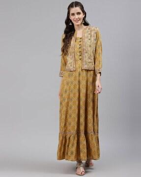 floral print anarkali kurta with jacket