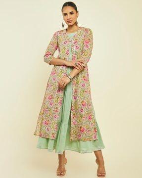 floral print anarkali kurta with jacket