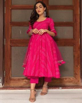 floral print anarkali kurta with pants & dupatta