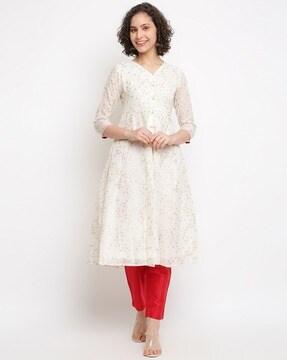 floral print anarkali kurta with pants