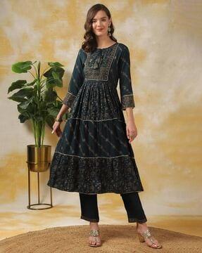 floral print anarkali kurta with pants