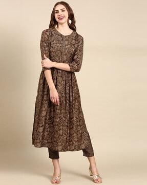 floral print anarkali kurta with pyjama set