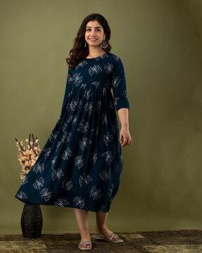 floral print anarkali kurta with round neck