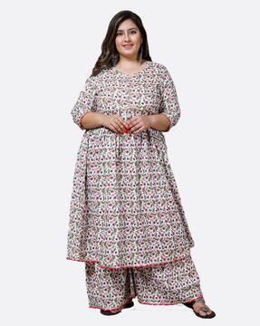 floral print anarkali kurta with sharara pants