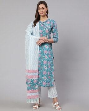 floral print angrakha kurta set