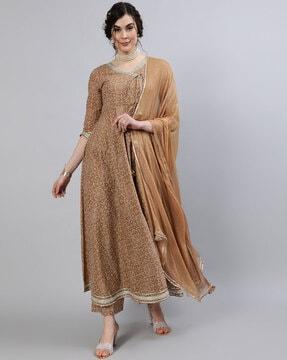 floral print angrakha kurta set