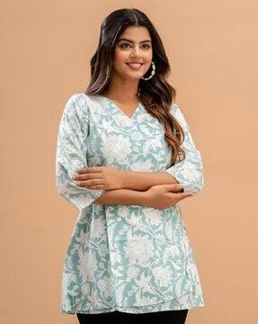 floral print angrakha kurti