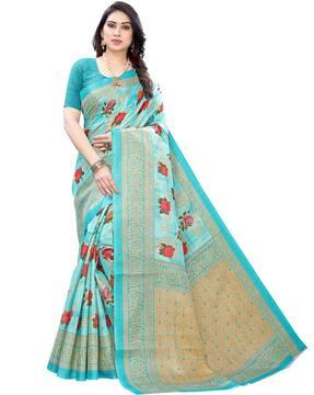 floral print art silk saree