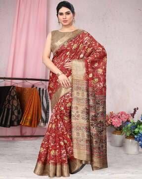 floral print art silk saree