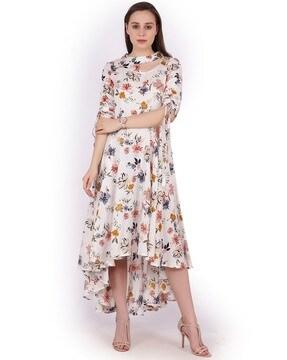 floral print asymmetrical fit & flare dress