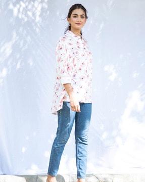 floral print asymmetrical shirt