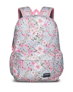 floral print back pack with zip-closure