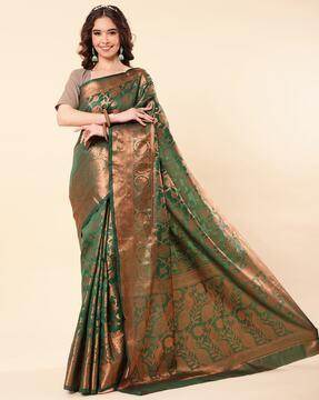 floral print banarasi saree with zari border