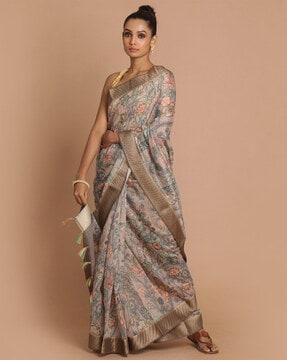 floral print banarasi saree