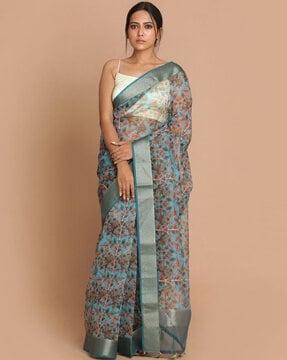 floral print banarasi saree