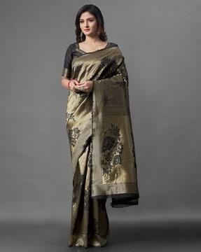 floral print banarasi soft silk saree