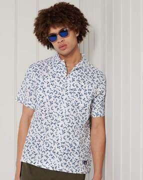 floral print beach shirt with patch pocket