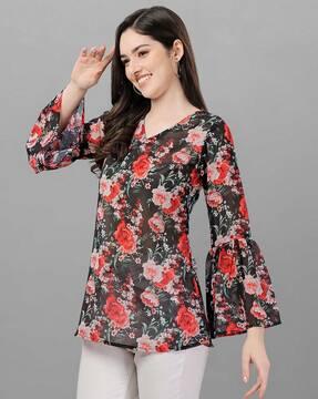 floral print bell-sleeves top