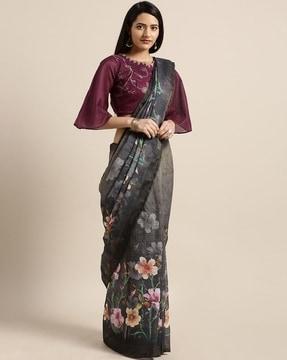 floral print bhagalpuri linen saree