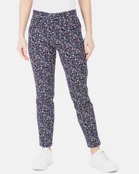 floral print bi-stretch skinny ankle pants