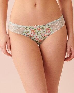 floral print bikini briefs with bow trim