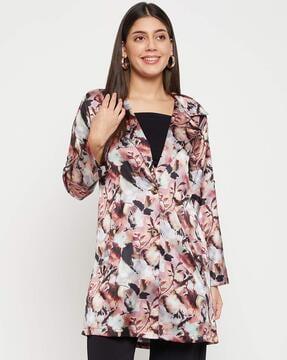 floral print blazer with notched lapel