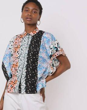 floral print blouse with kaftan sleeves