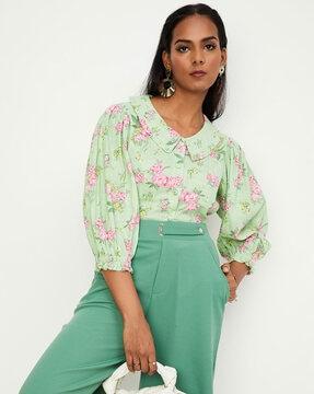 floral print blouse with peter pan collar