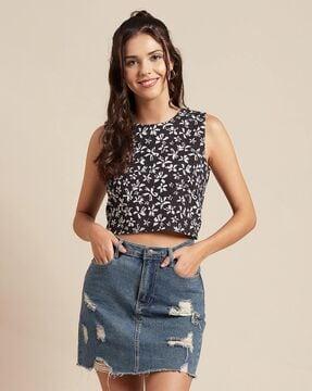 floral print blouson crop top