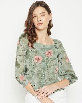 floral print blouson top