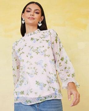 floral print blousons top with full sleeves