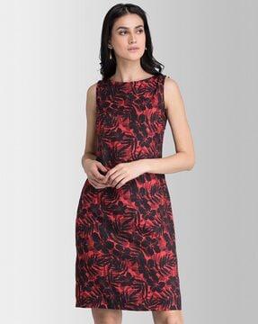 floral print boat-neck shift dress with back vent