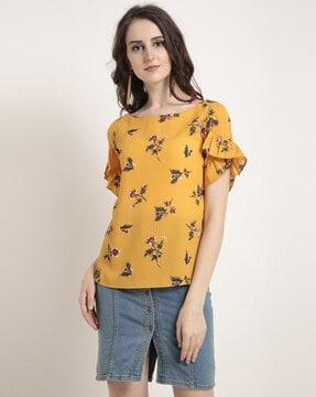 floral print boat-neck top