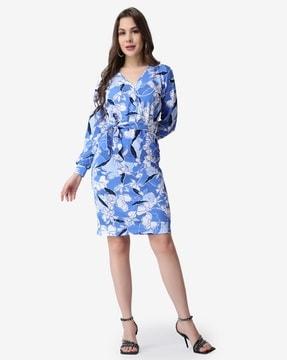 floral print bodycon dress with tie-up belt