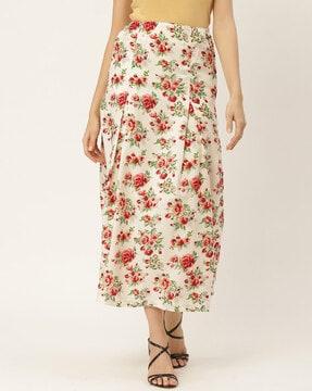 floral print box pleated flared skirt