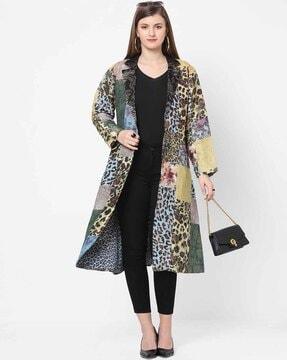 floral print brocade patchwork long jacket