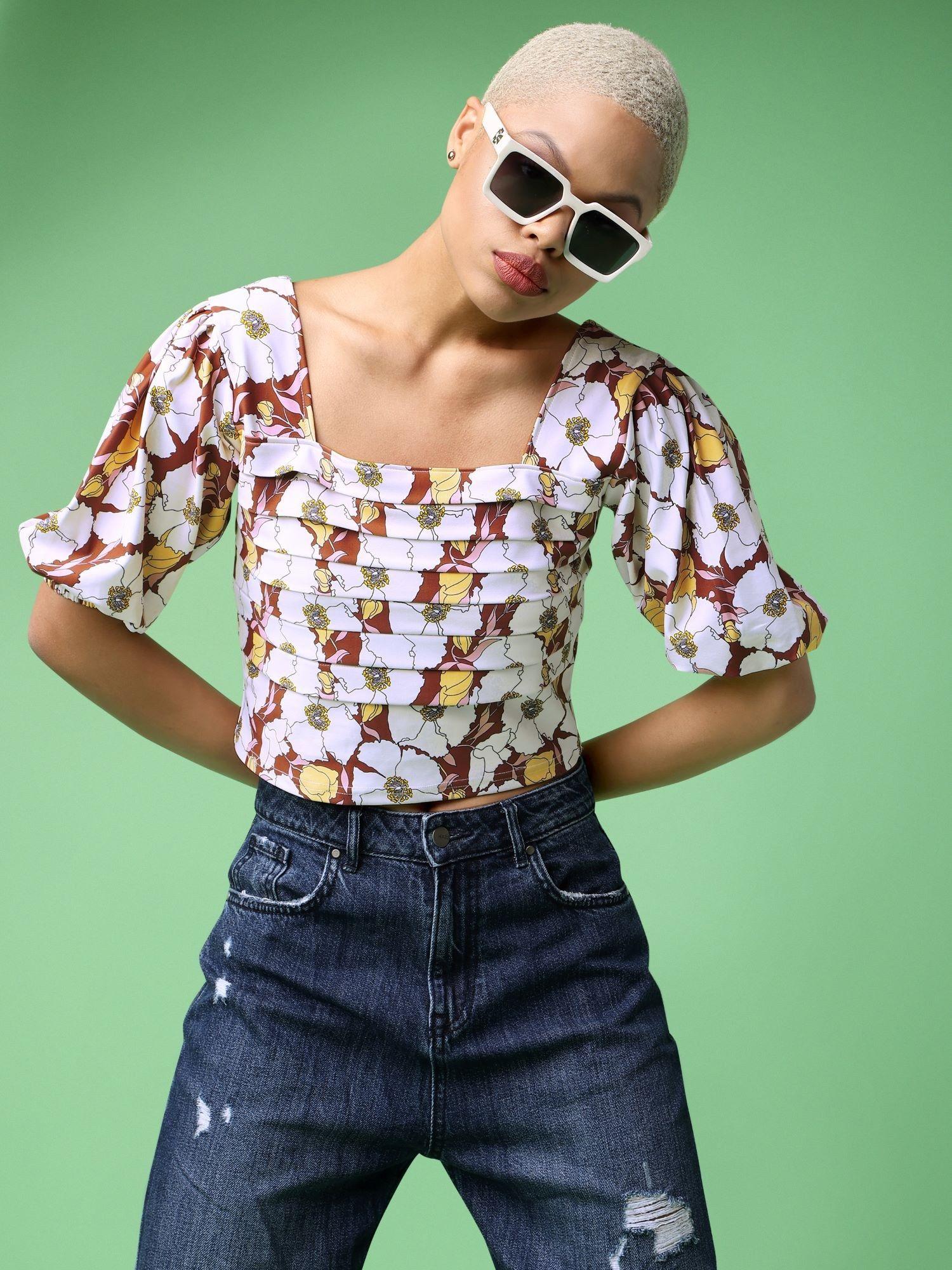 floral print brown top