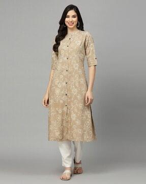 floral print button-down a-line kurta