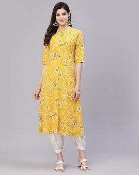 floral print button-down a-line kurta