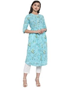 floral print button-down a-line kurta