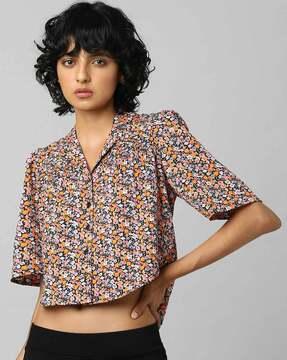 floral print button-down crop shirt