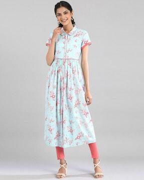 floral print button-down flared kurta