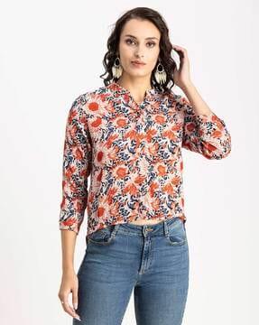 floral print button-down top